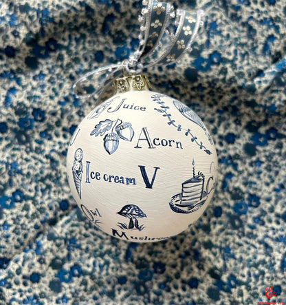 Hand-painted blue and white letter decoration